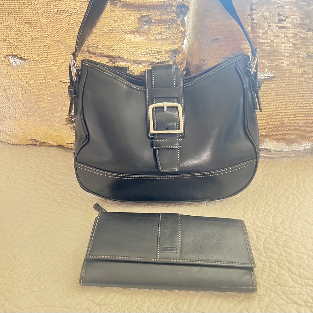 Black leather coach set bifold wallet